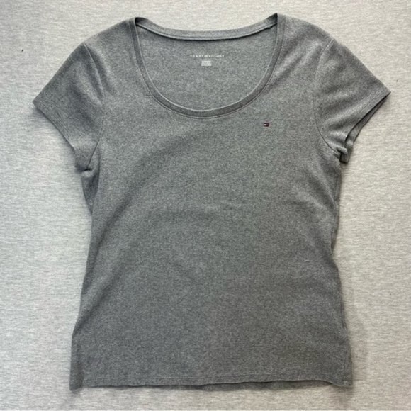 TOMMY Hilfiger Womens Grey T-Shirt Size XL With Logo - Picture 1 of 9